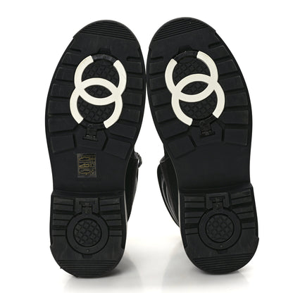 Chanel Lambskin Shearling Suede CC High Lace Up Boots 38 Black 5 of 10