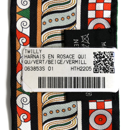 Hermes Silk Harnais En Rosace Twilly Vert Beige Vermillion 3 of 4