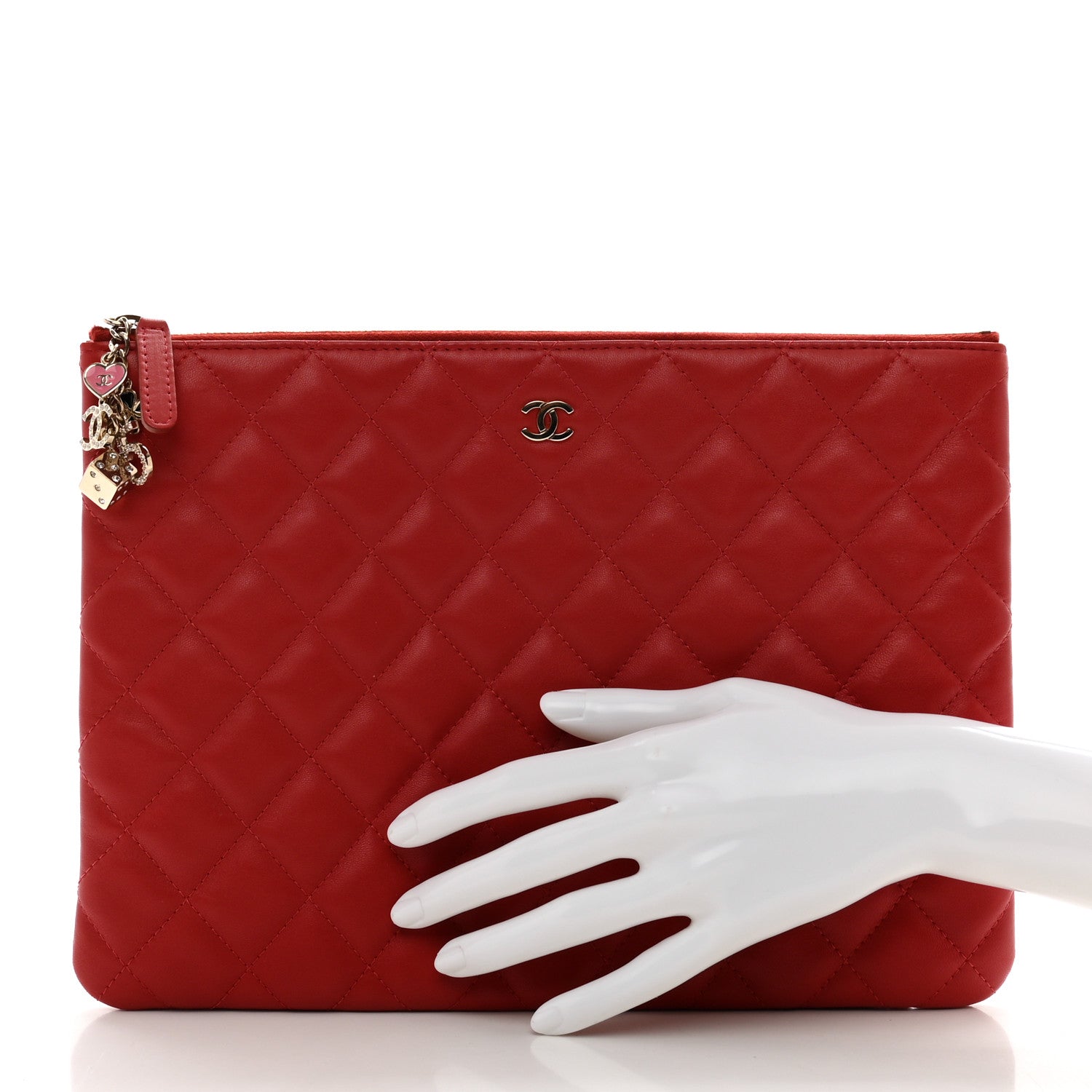 Chanel Lambskin Quilted Medium Casino Beauty CC Cosmetic Case Red 2 of 7