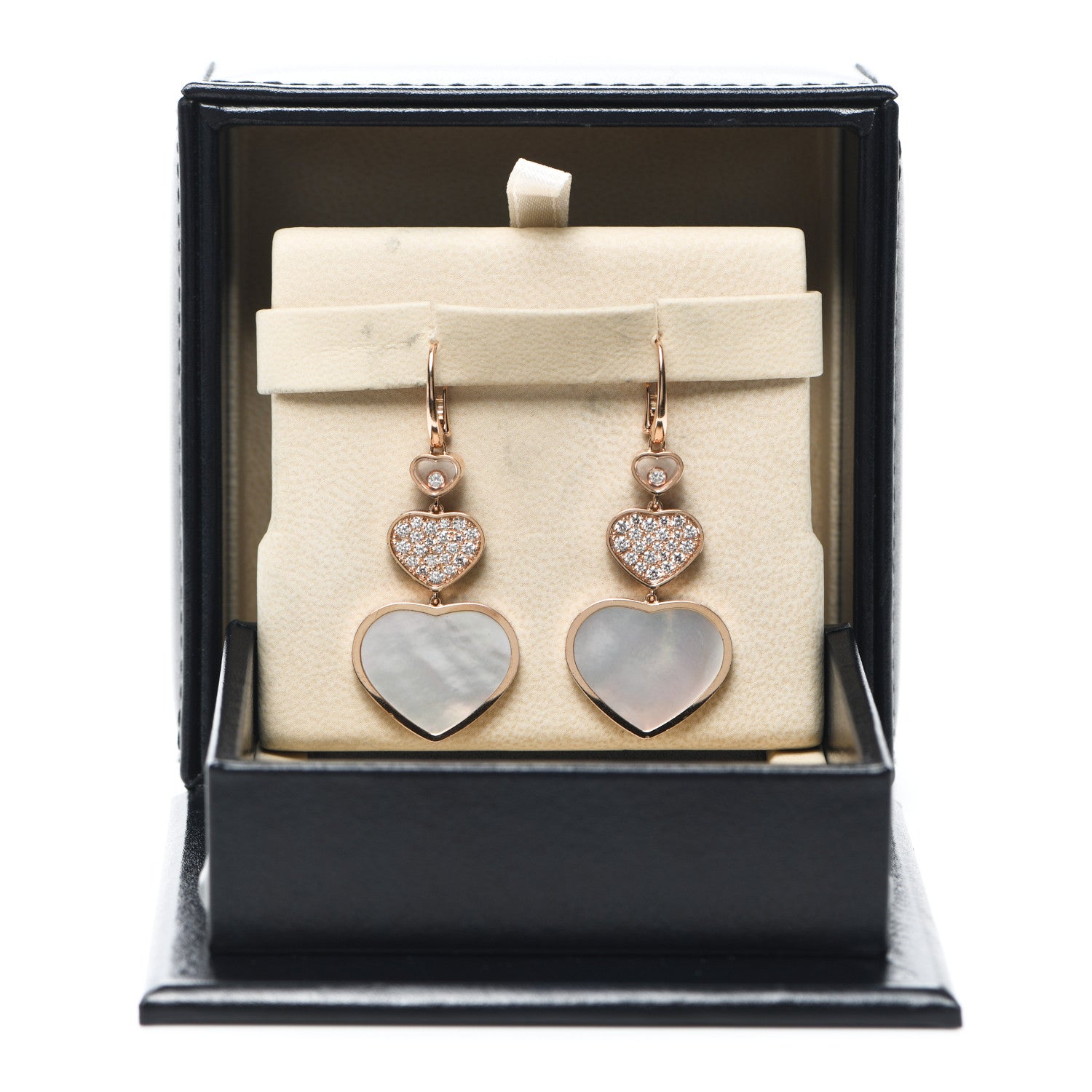 Chopard 18K Rose Gold Diamond Mother of Pearl Happy Hearts Drop Earrings 4 of 4