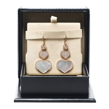 Chopard 18K Rose Gold Diamond Mother of Pearl Happy Hearts Drop Earrings 4 of 4