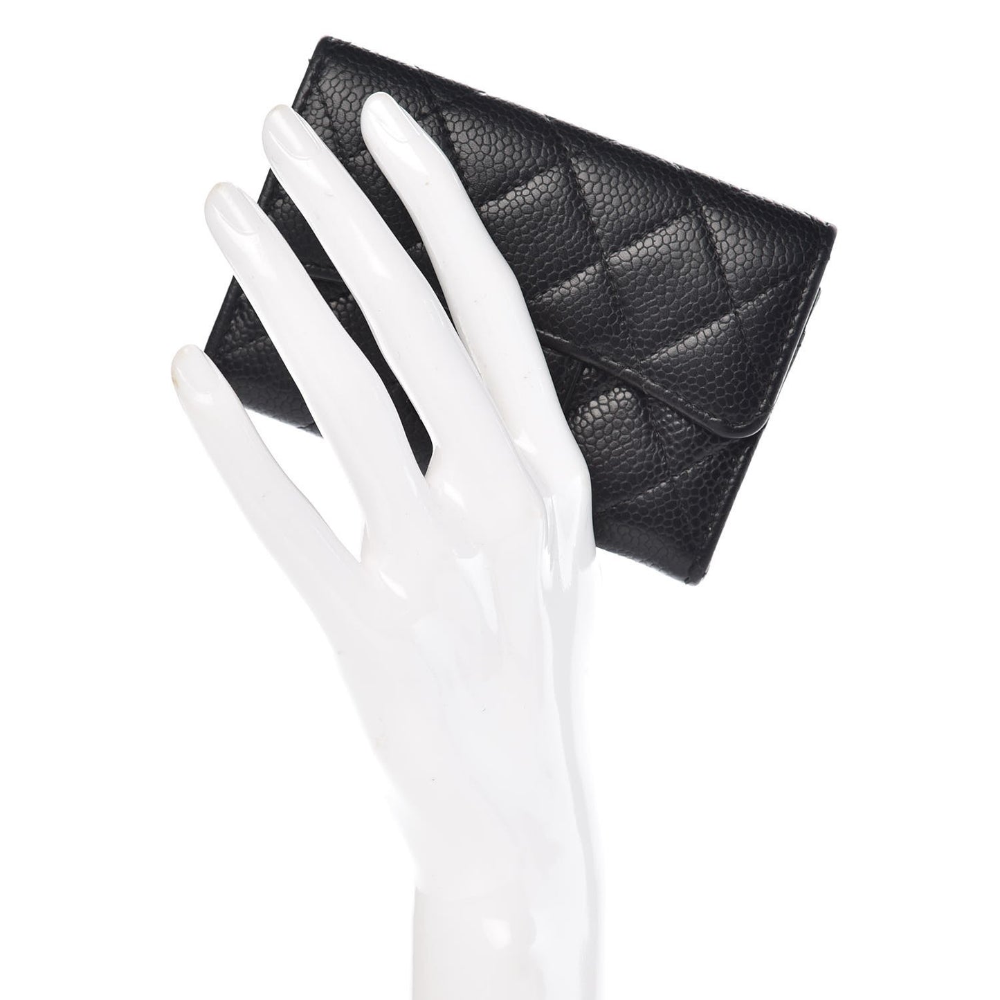 Caviar Quilted Flap Card Holder Black