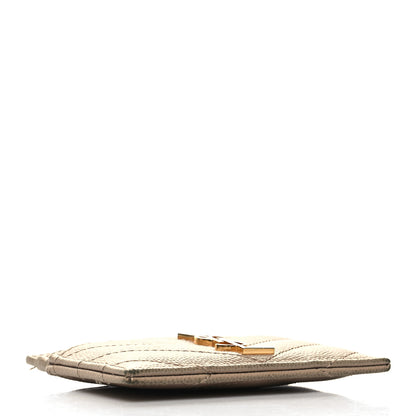 Saint Laurent Grain De Poudre Matelasse Chevron Monogram Credit Card Case Dark Beige 4 of 10