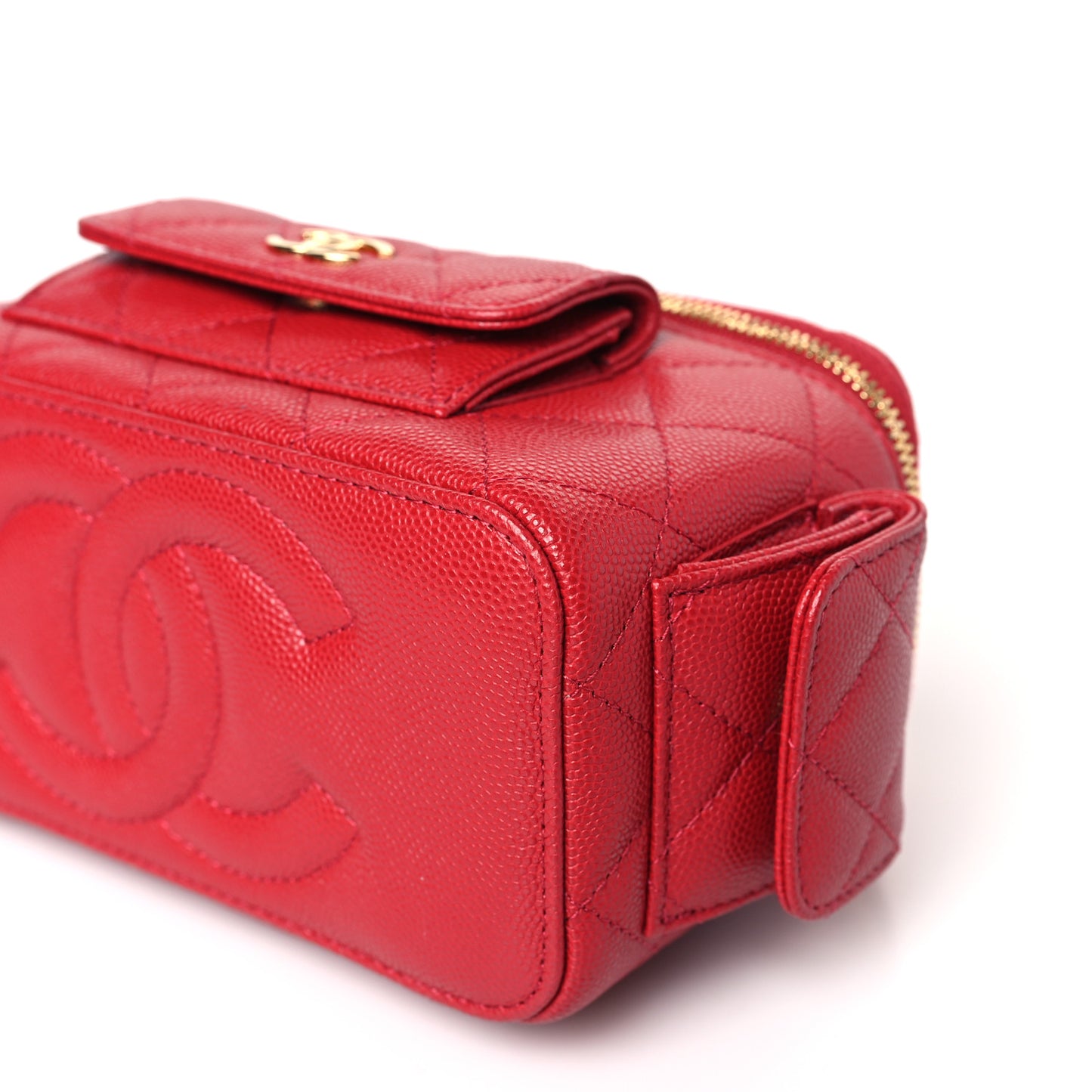Caviar Quilted Polly Pocket East West Top Vanity With Chain Red