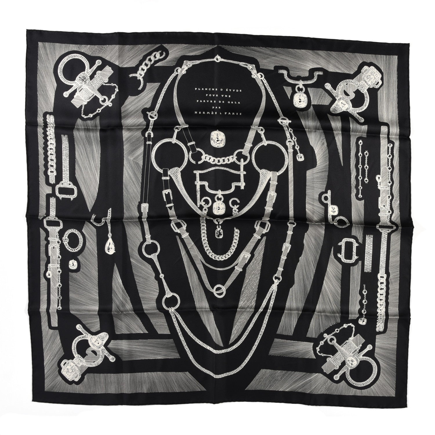 Hermes Silk Etude Pour Une Parure De Gala Scarf 90 Black White 1 of 3