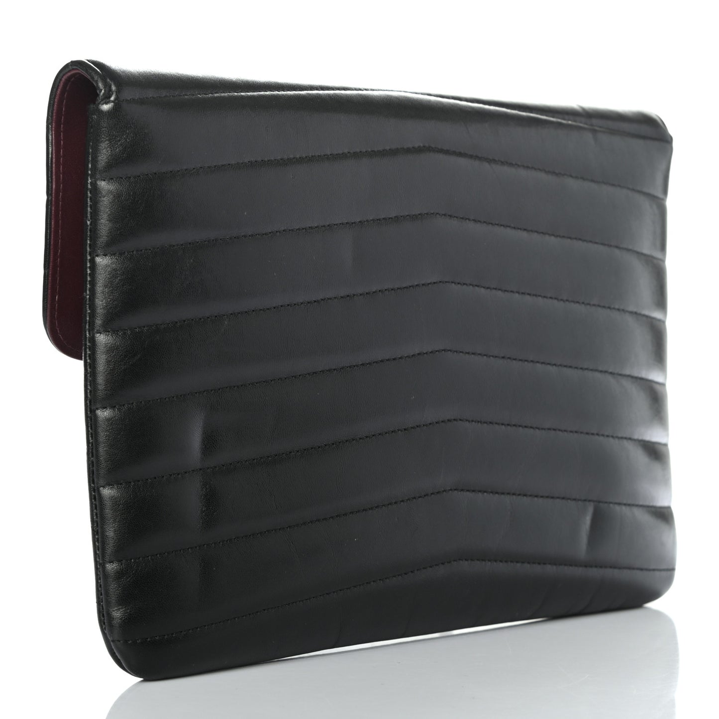 Shiny Lambskin Quilted Chevron Miroir Clutch Black