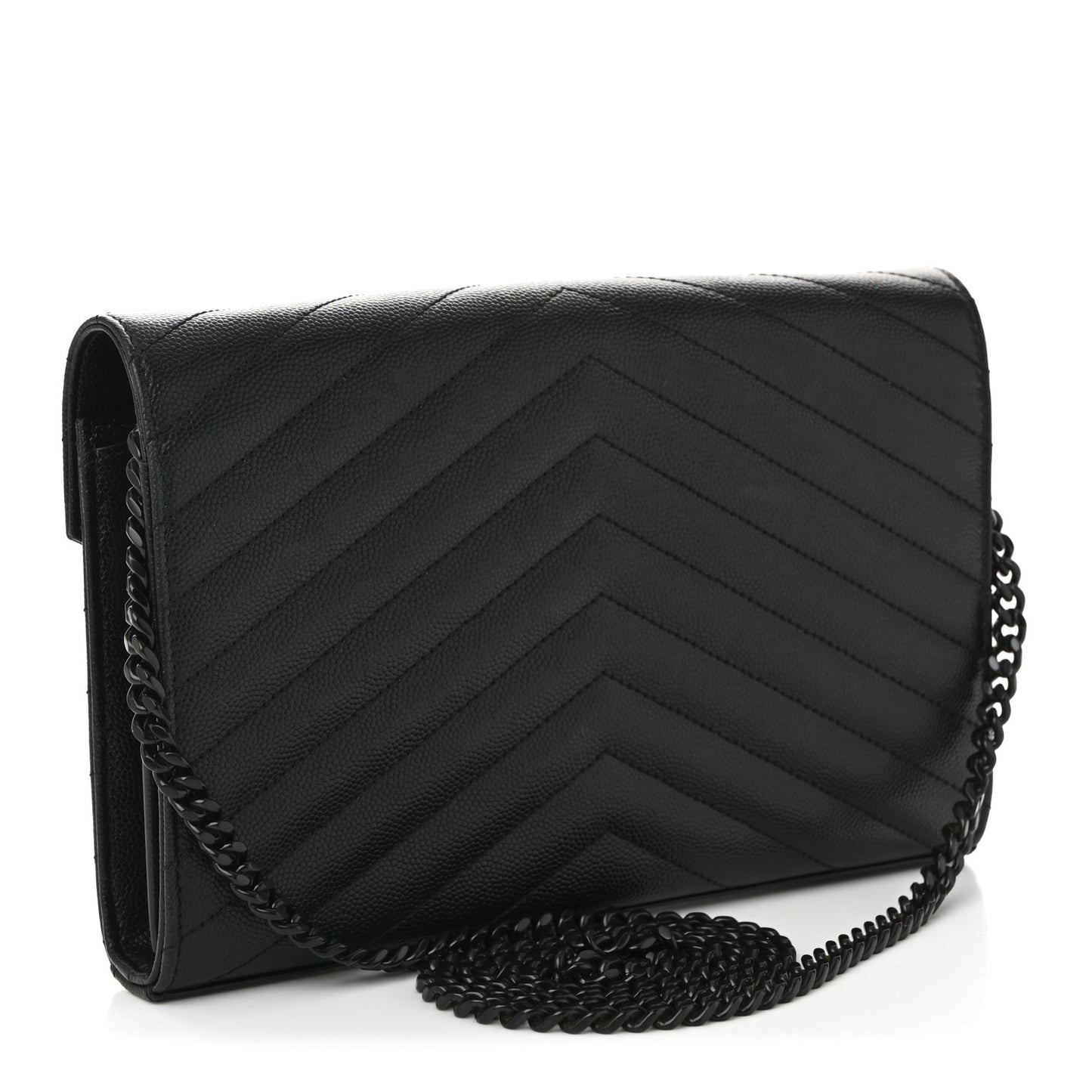 Grain De Poudre Matelasse Chevron Monogram Monochrome Chain Wallet Black