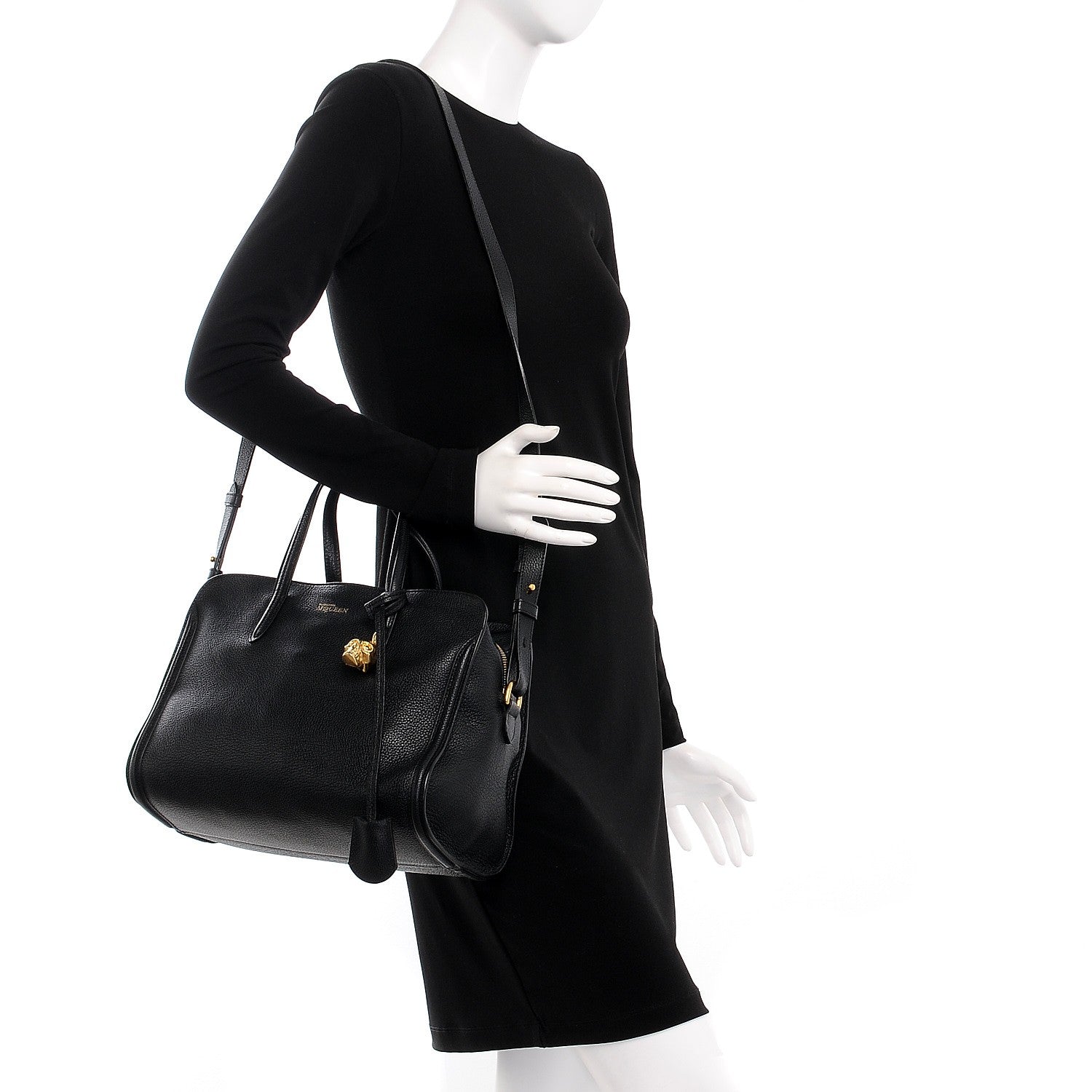 Alexander McQueen Pebbled Calfskin Small Skull Padlock Zip Around Tote Black 2 of 8