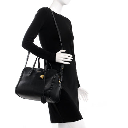 Alexander McQueen Pebbled Calfskin Small Skull Padlock Zip Around Tote Black 2 of 8