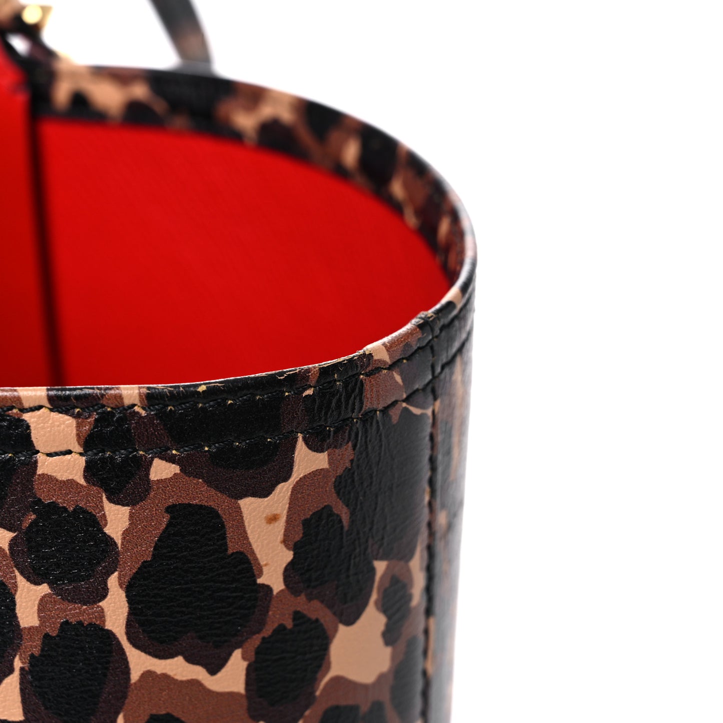 Calfskin Leopard Print Spikes Small East West Cabata Tote Brown