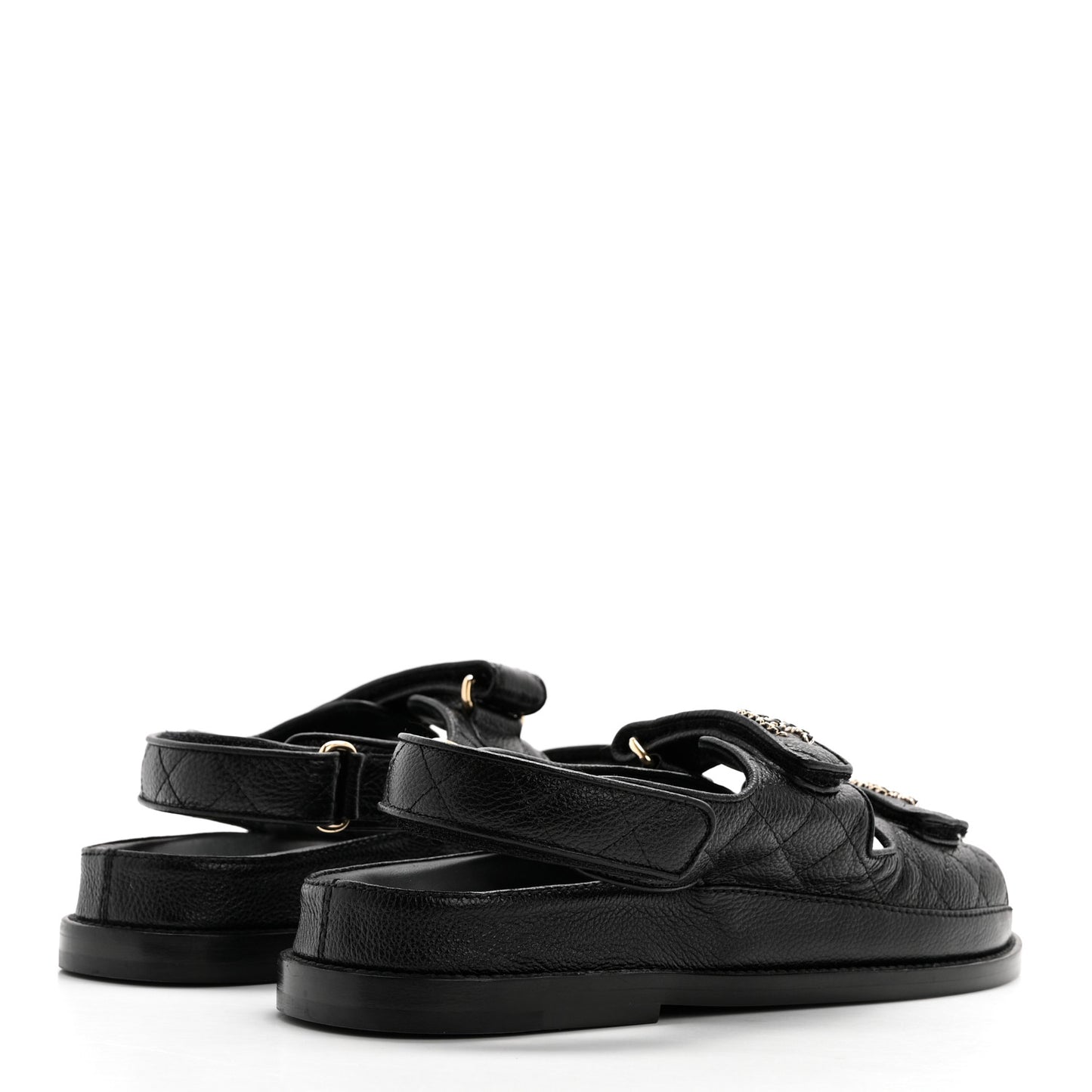 Grained Calfskin Velcro Dad Sandals 39 Black