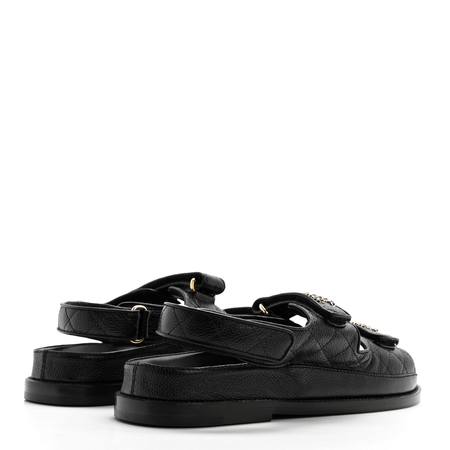 Chanel Grained Calfskin Velcro Dad Sandals 39 Black 4 of 9