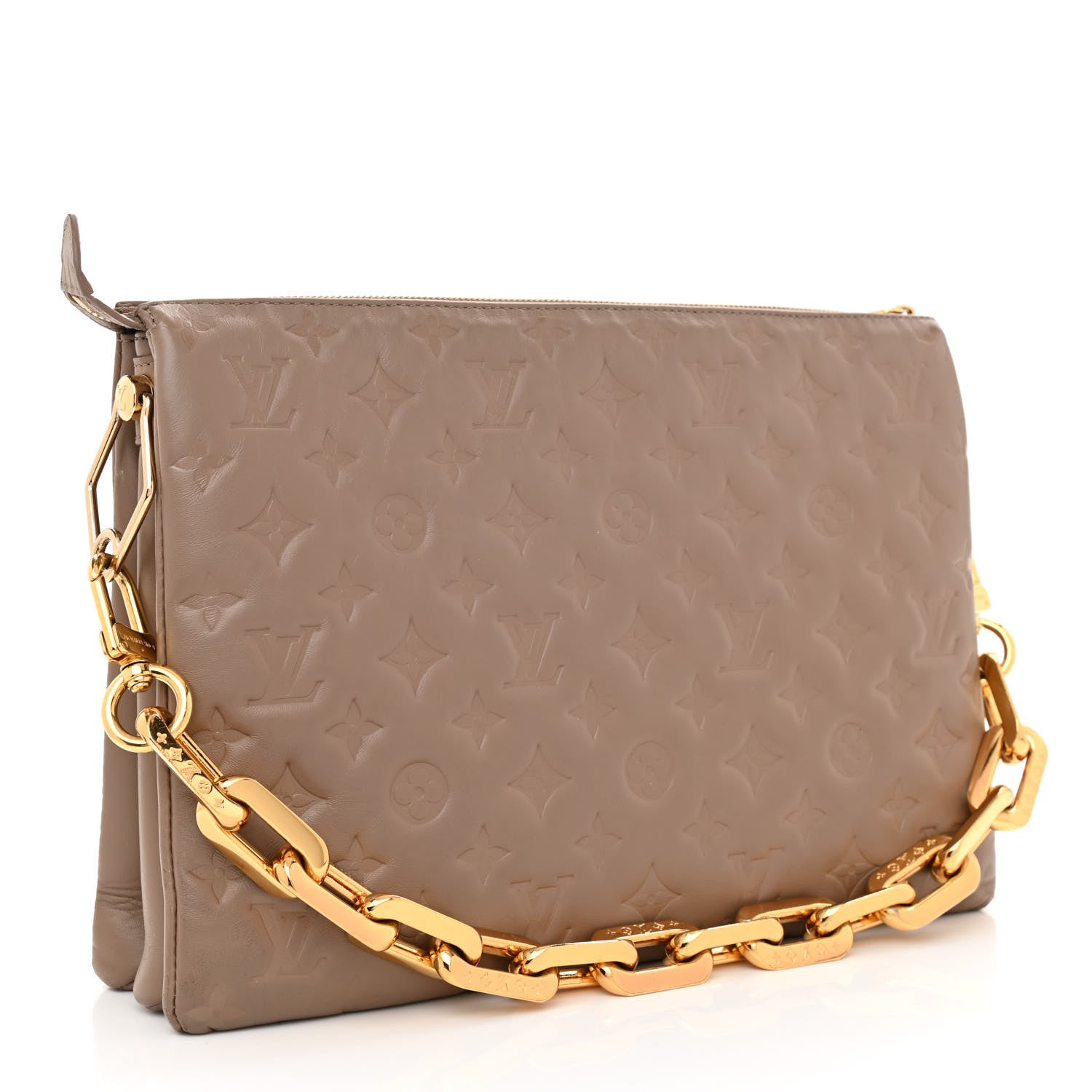 Louis Vuitton Lambskin Embossed Monogram Coussin MM Taupe 4 of 8