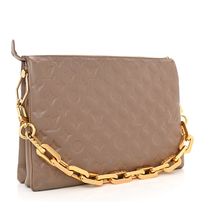 Louis Vuitton Lambskin Embossed Monogram Coussin MM Taupe 4 of 8
