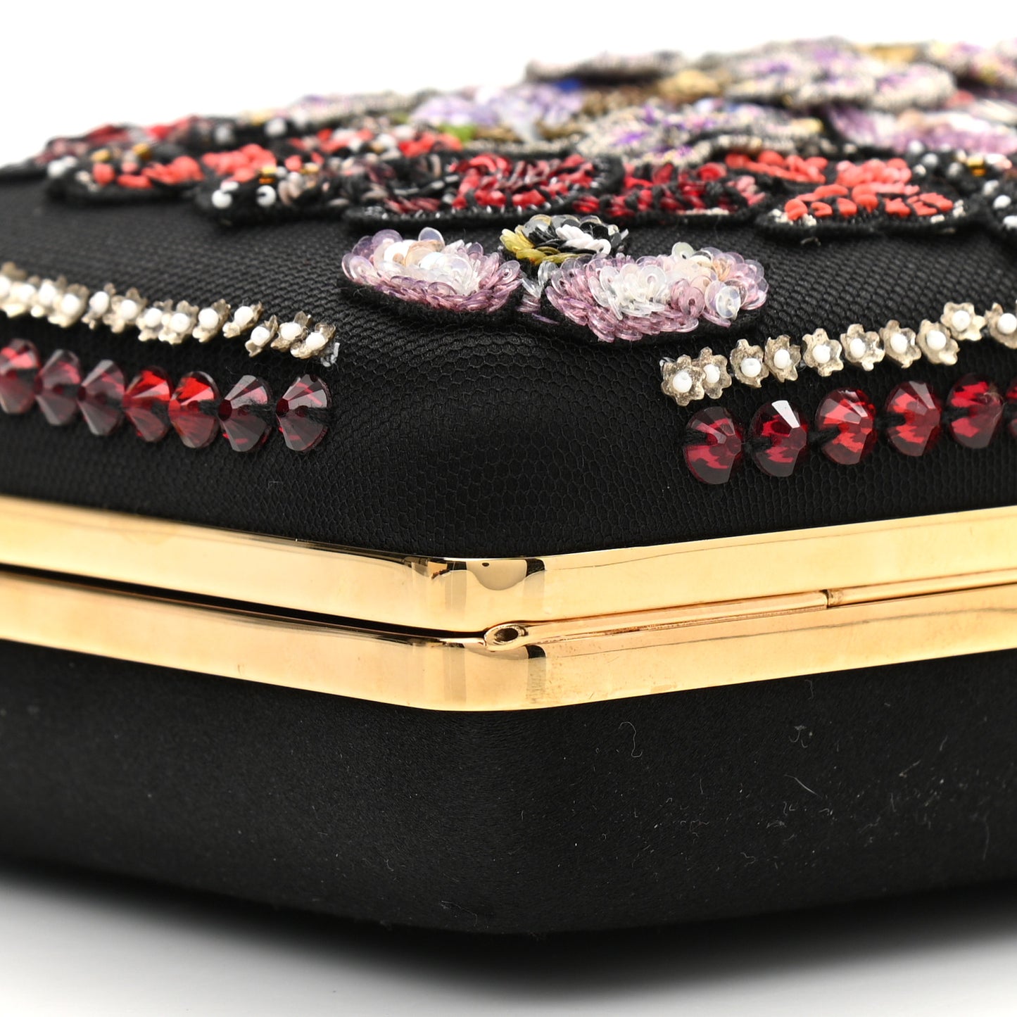 Satin Crystal Embellished Top Handle Box Clutch Black