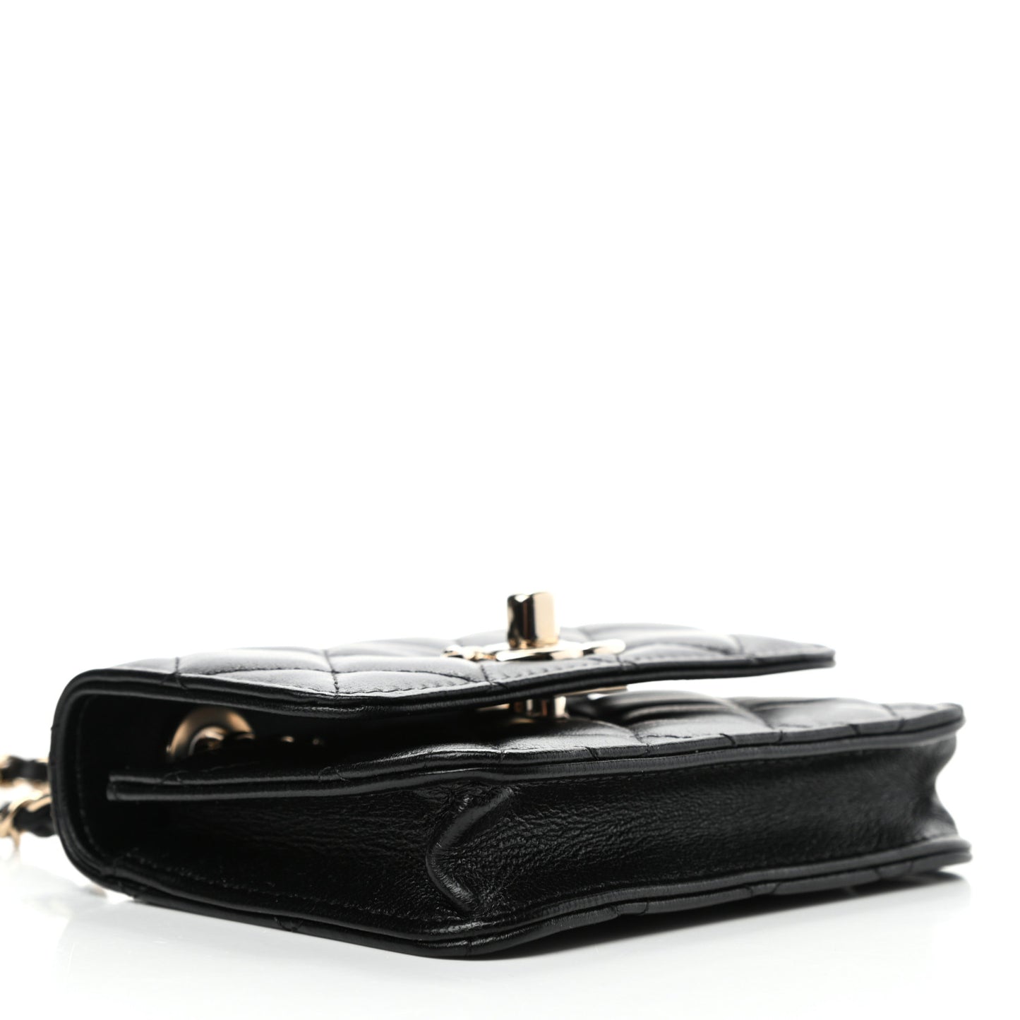 Lambskin Quilted Trendy CC Card Holder On Chain Black