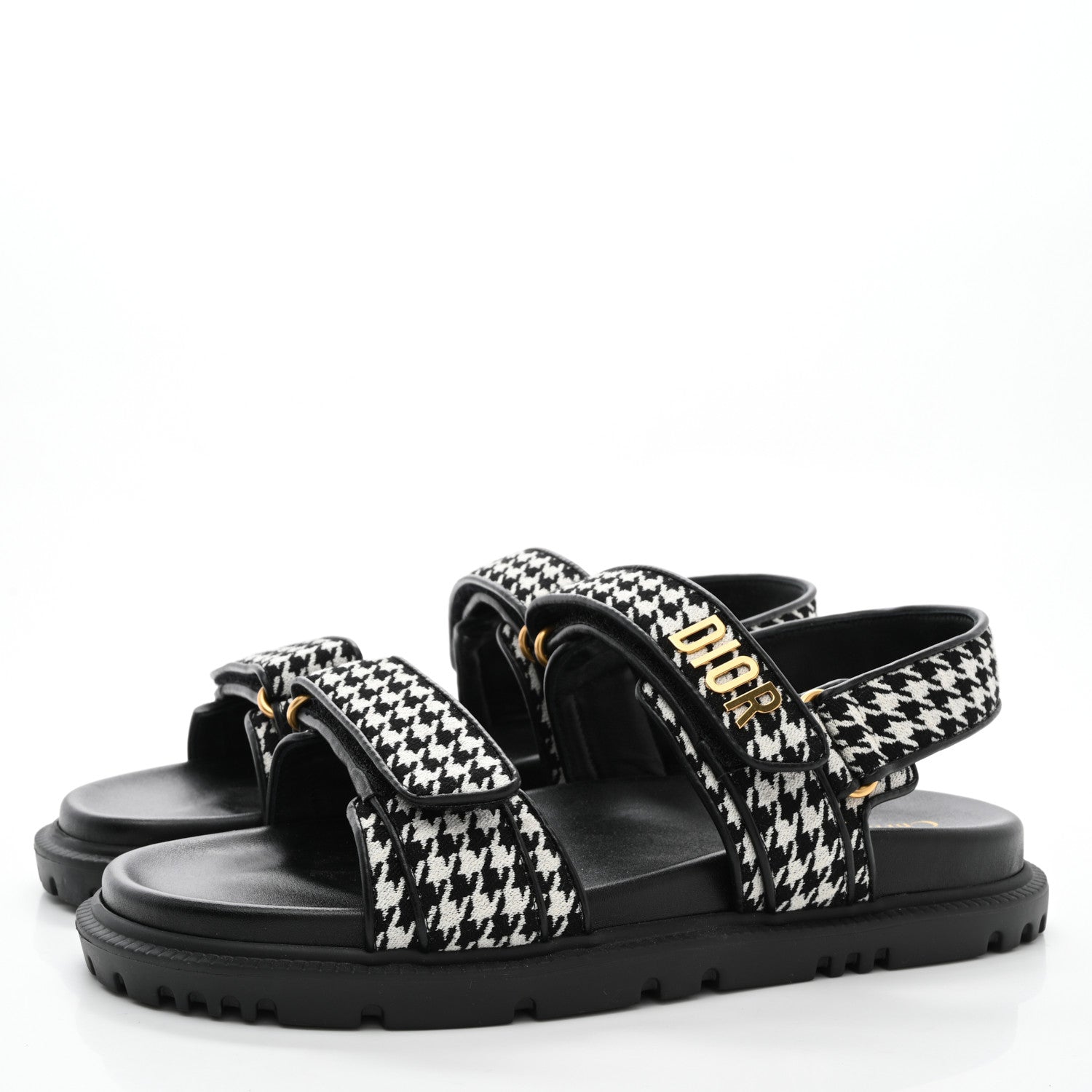 Christian Dior Houndstooth Fabric Dioract Sandals Black White 3 of 8