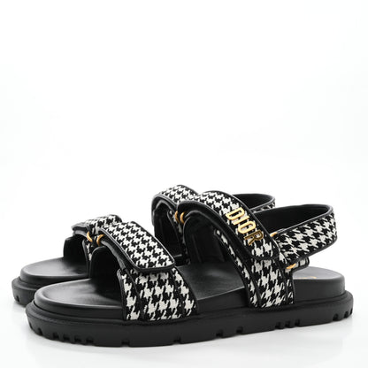 Christian Dior Houndstooth Fabric Dioract Sandals Black White 3 of 8