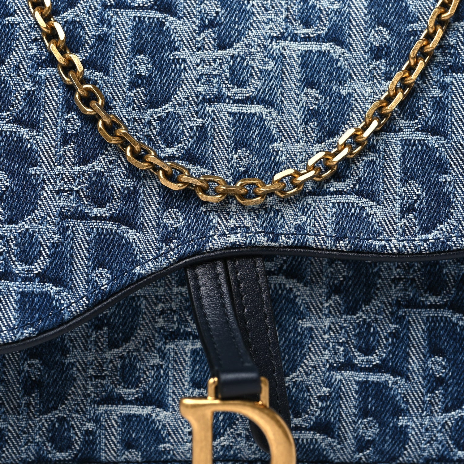 Christian Dior Oblique Denim Saddle Chain Long Wallet Blue 8 of 11