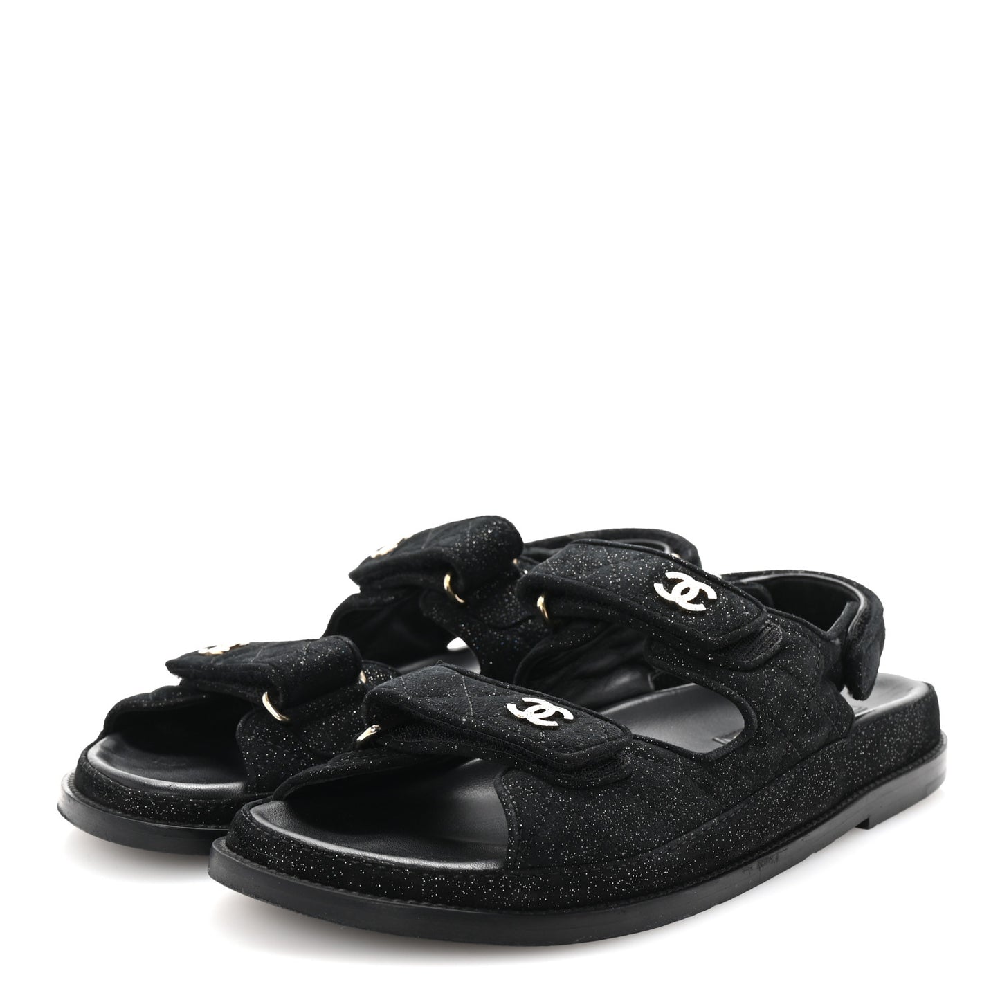 Suede Calfskin Glitter Crystal Velcro Dad Sandals 40 Black