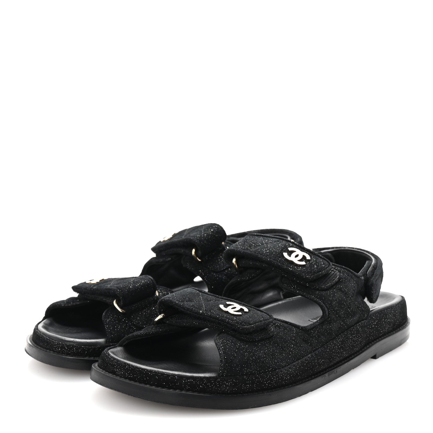 Chanel Suede Calfskin Glitter Crystal Velcro Dad Sandals 40 Black 4 of 9