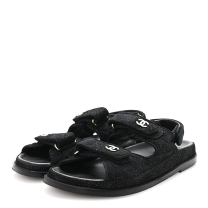 Chanel Suede Calfskin Glitter Crystal Velcro Dad Sandals 40 Black 4 of 9