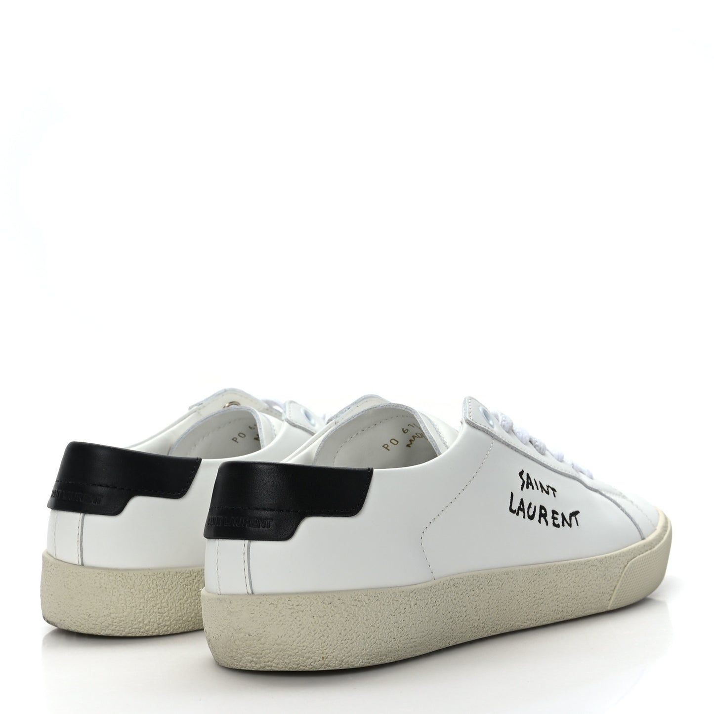 Calfskin Embroidered Mens Court Classic Sneakers 39 White Black