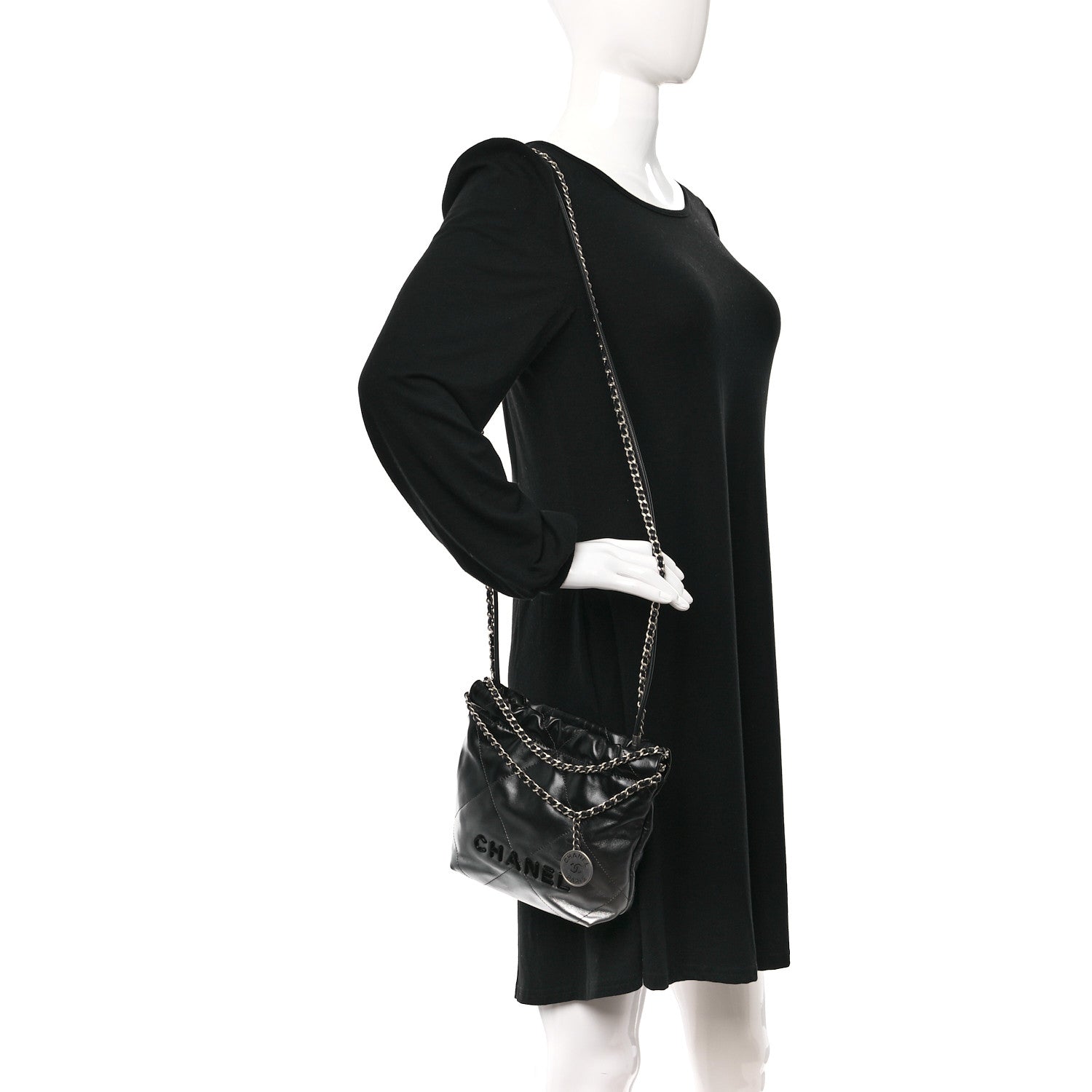 Chanel Metallic Shaded Calfskin Quilted Mini Chanel 22 Black Silver 2 of 11