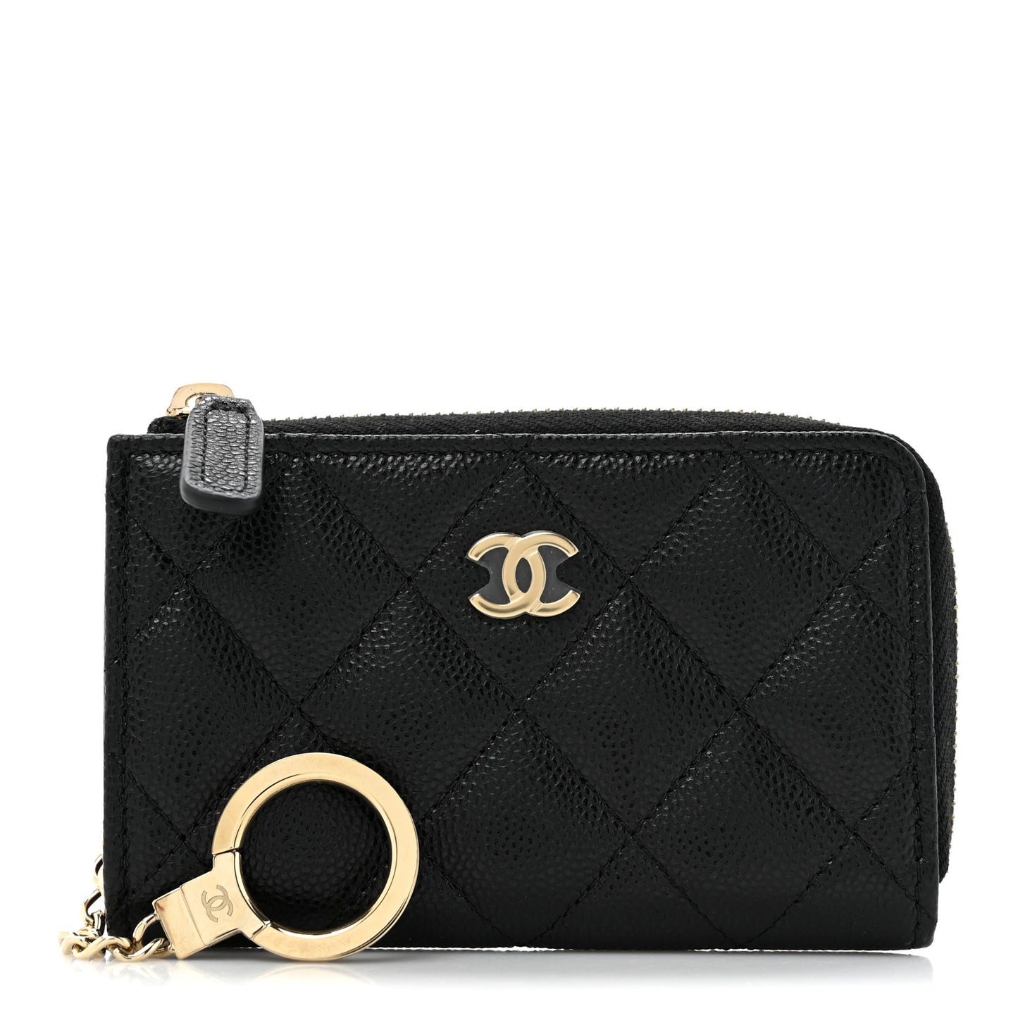 Caviar Quilted Zipped Key Holder Case Black