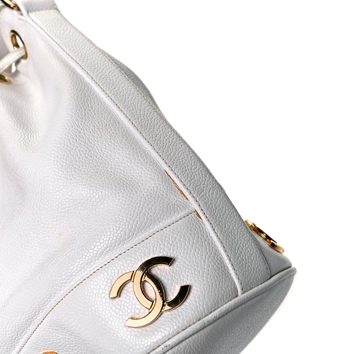 Chanel Caviar Drawstring Bucket Bag White 10 of 17