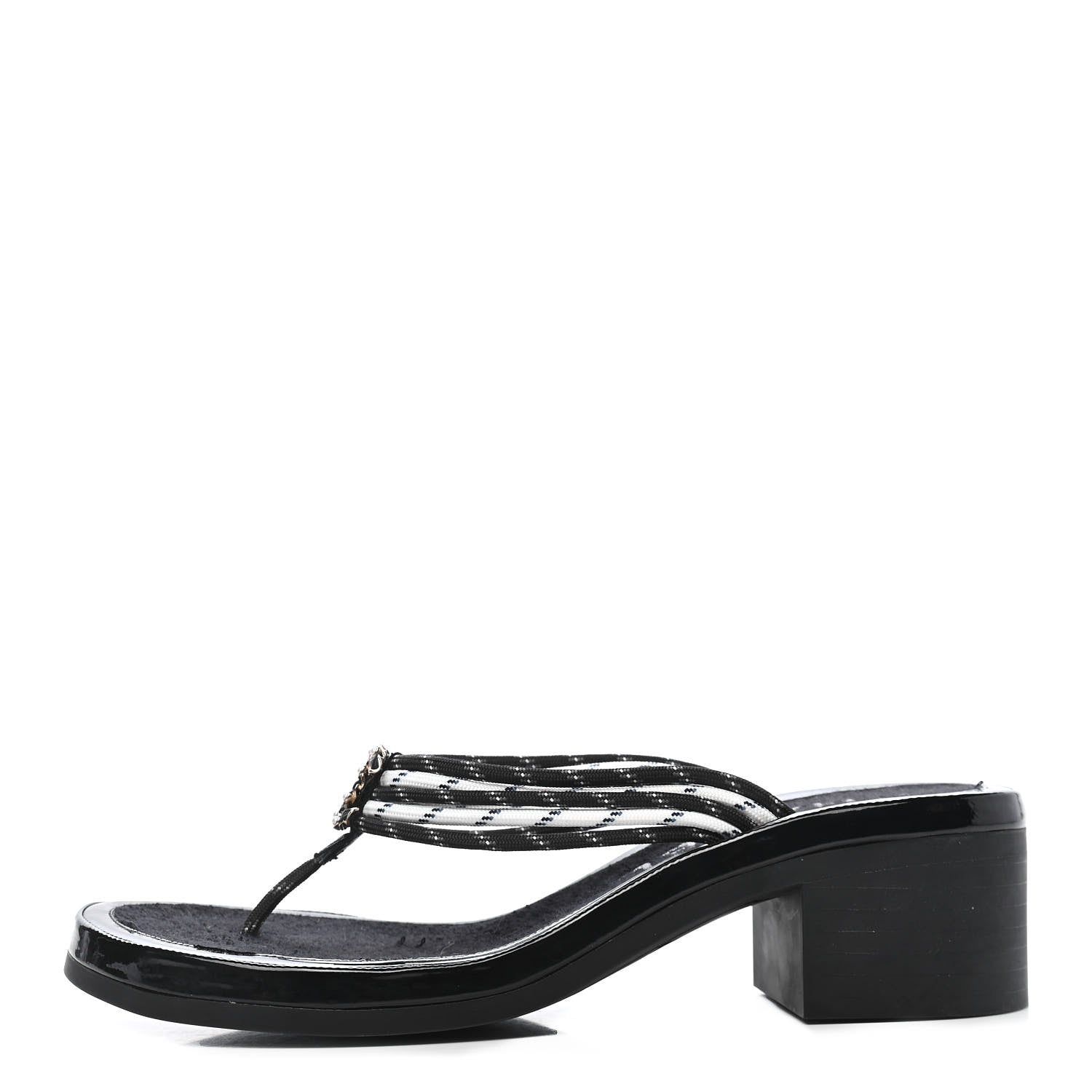 Chanel Cord CC Chain Thong Sandals 35 Black 1 of 7