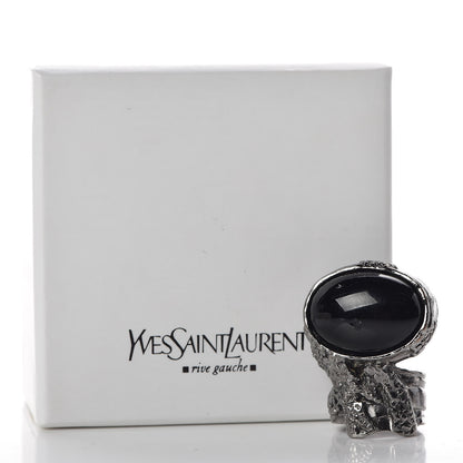 Saint Laurent Glass Cabochon Gunmetal Arty Ovale Ring 6 Black 7 of 7