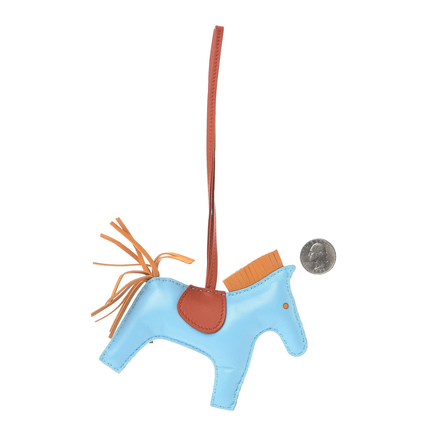 Hermes Milo Lambskin Grigri Rodeo Horse Bag Charm MM Celeste Naturel Bouton D'Or Cornaline 2 of 4