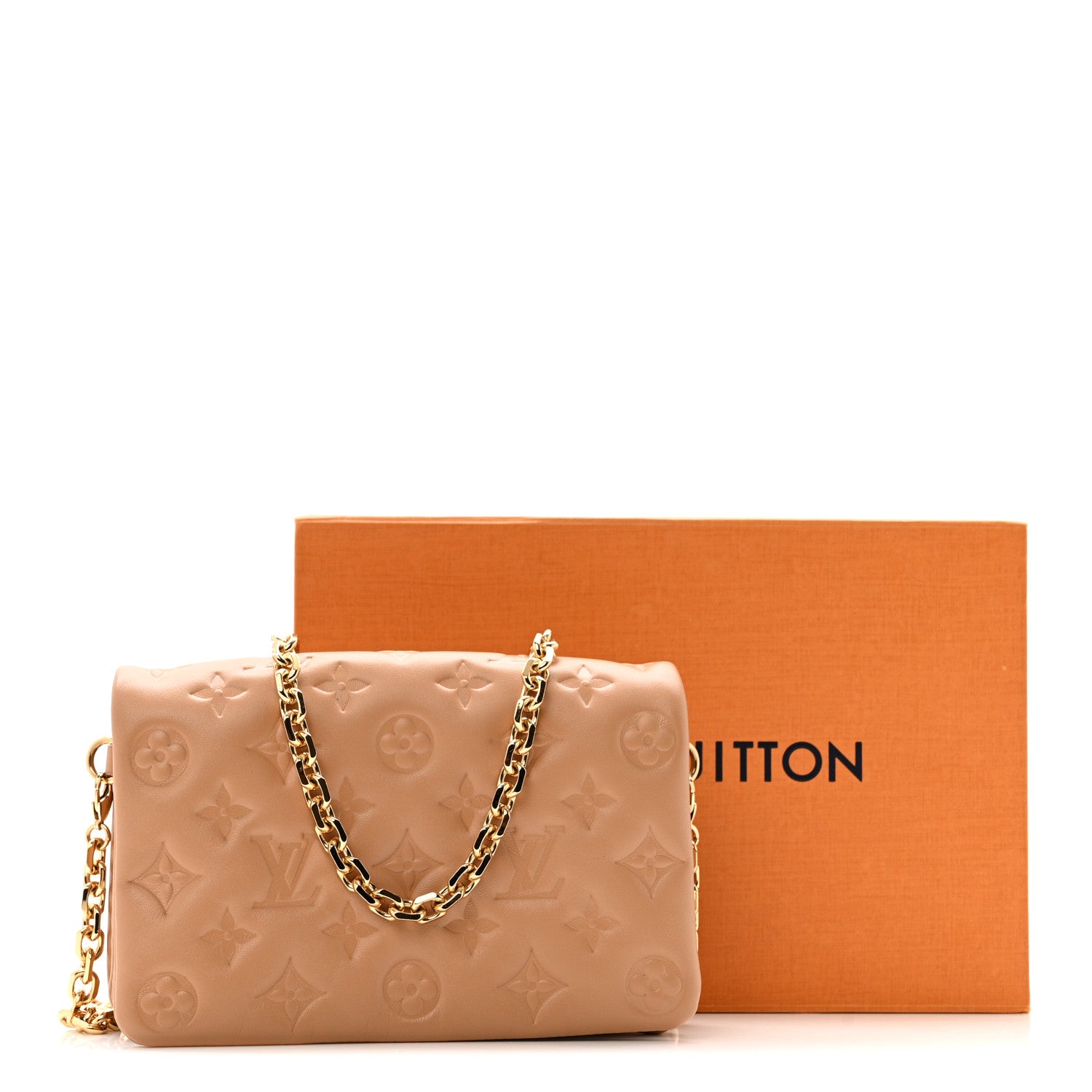 Louis Vuitton ポーチ Louis Vuitton Lambskin Embossed Monogram Pochette Coussin Camel