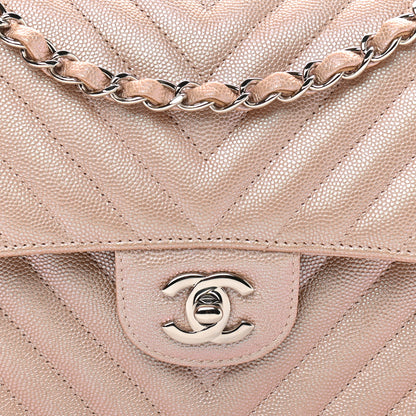 Chanel Metallic Caviar Chevron Quilted Medium Double Flap Light Gold 8 of 11