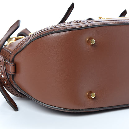 Burberry Bridle Calfskin Broguing Small Orchard Bowling Bag Dark Tan 9 of 13