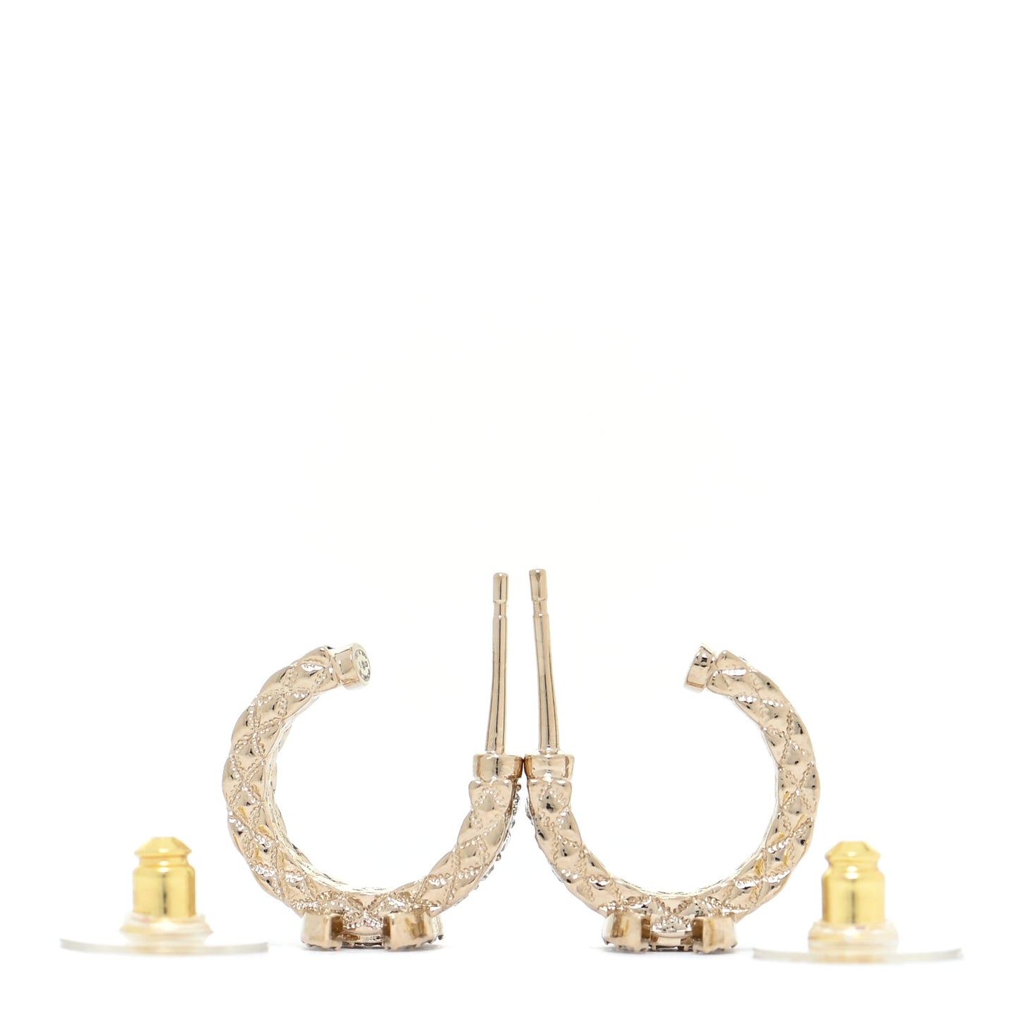 Metal Crystal Quilted CC Hoop Earrings Gold