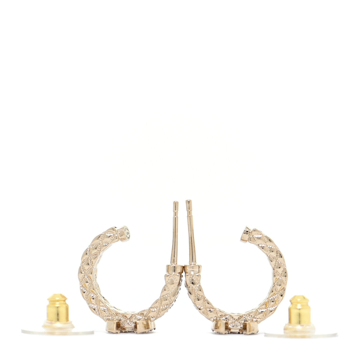 Chanel Metal Crystal Quilted CC Hoop Earrings Gold 3 of 5