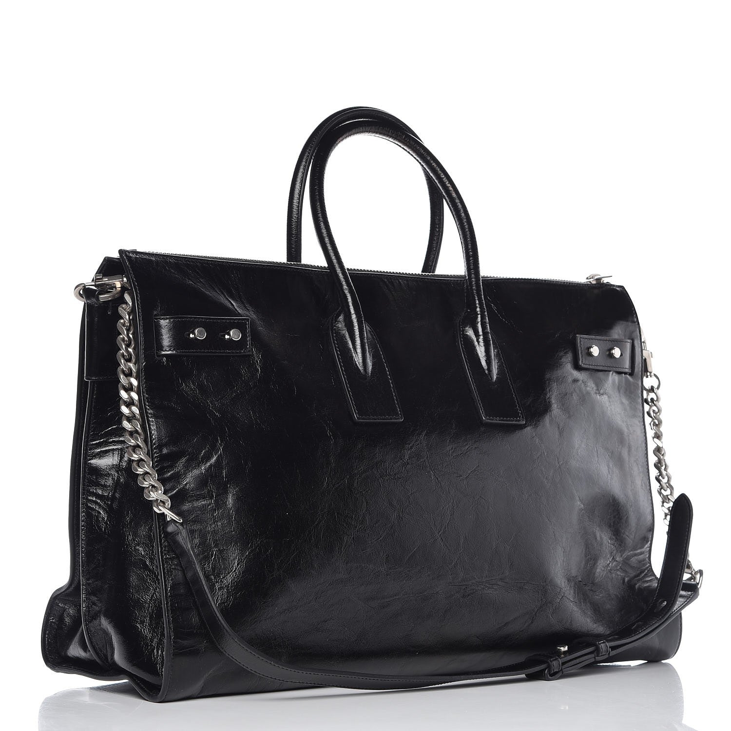 Saint Laurent Cracked Shiny Calfskin Medium Souple Sac De Jour Duffle Black 4 of 13