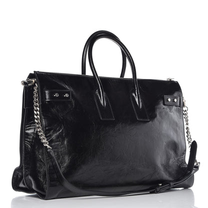 Saint Laurent Cracked Shiny Calfskin Medium Souple Sac De Jour Duffle Black 4 of 13