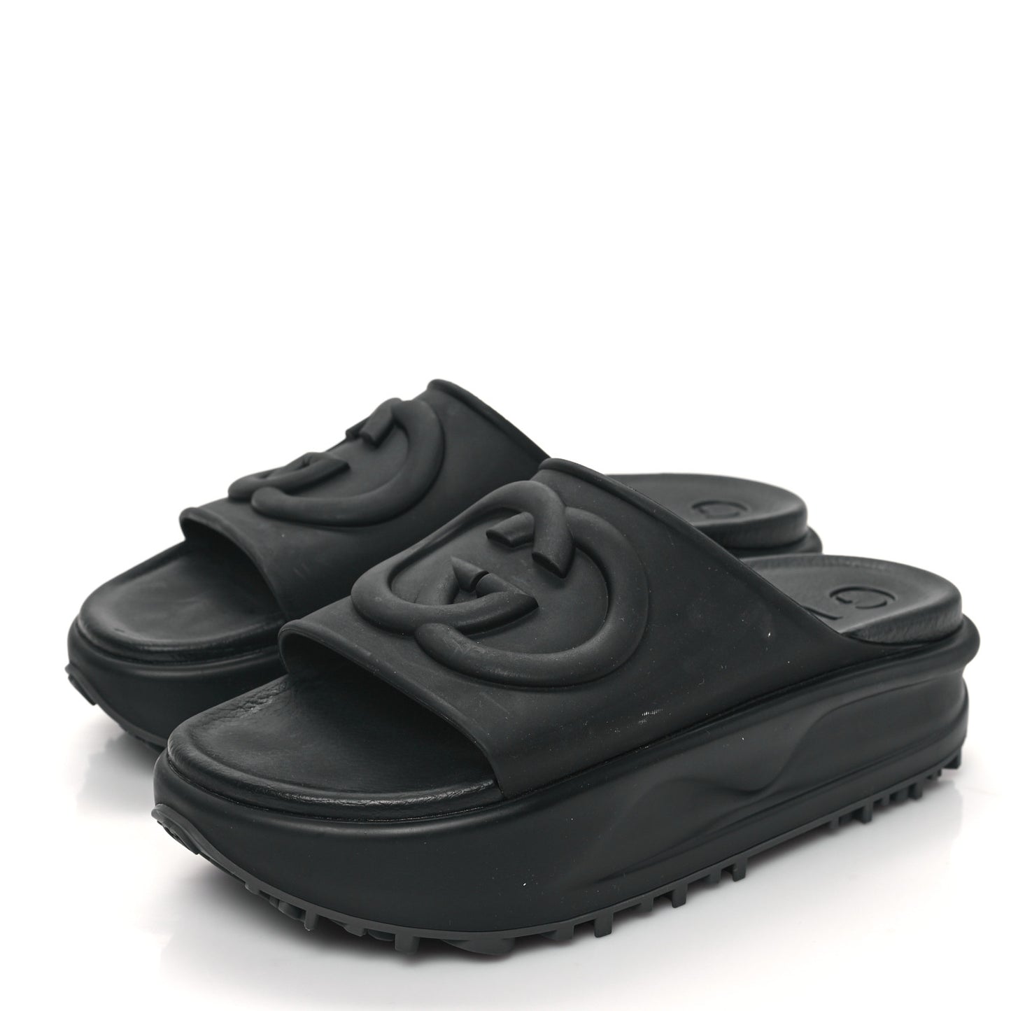Soft Rubber Womens Interlocking G Platform 42mm Slide Sandals 38 Black