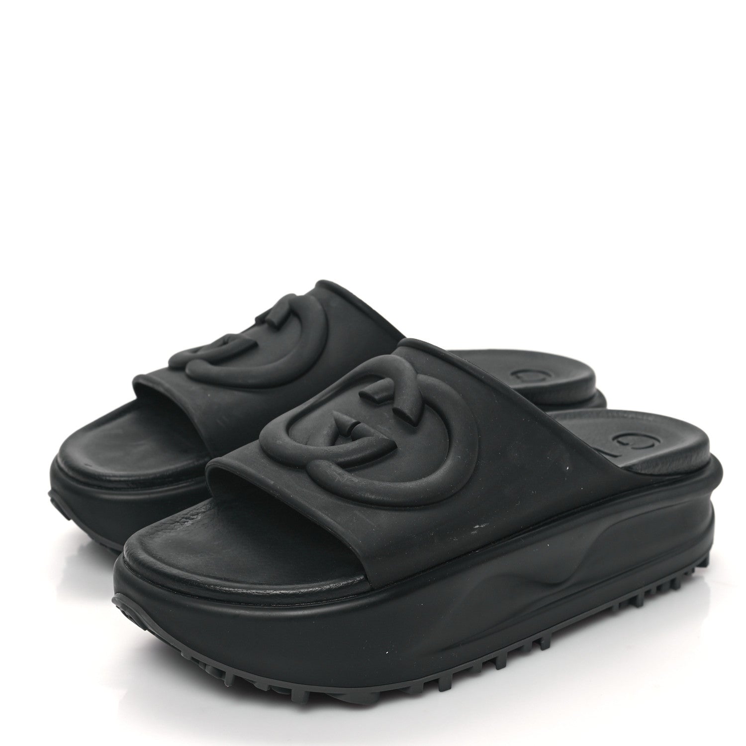 Gucci Soft Rubber Womens Interlocking G Platform 42mm Slide Sandals 38 Black 3 of 8