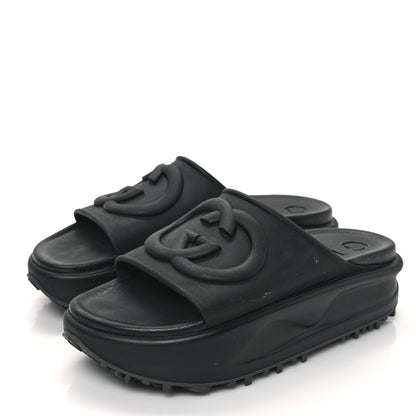 Gucci Soft Rubber Womens Interlocking G Platform 42mm Slide Sandals 38 Black 3 of 8