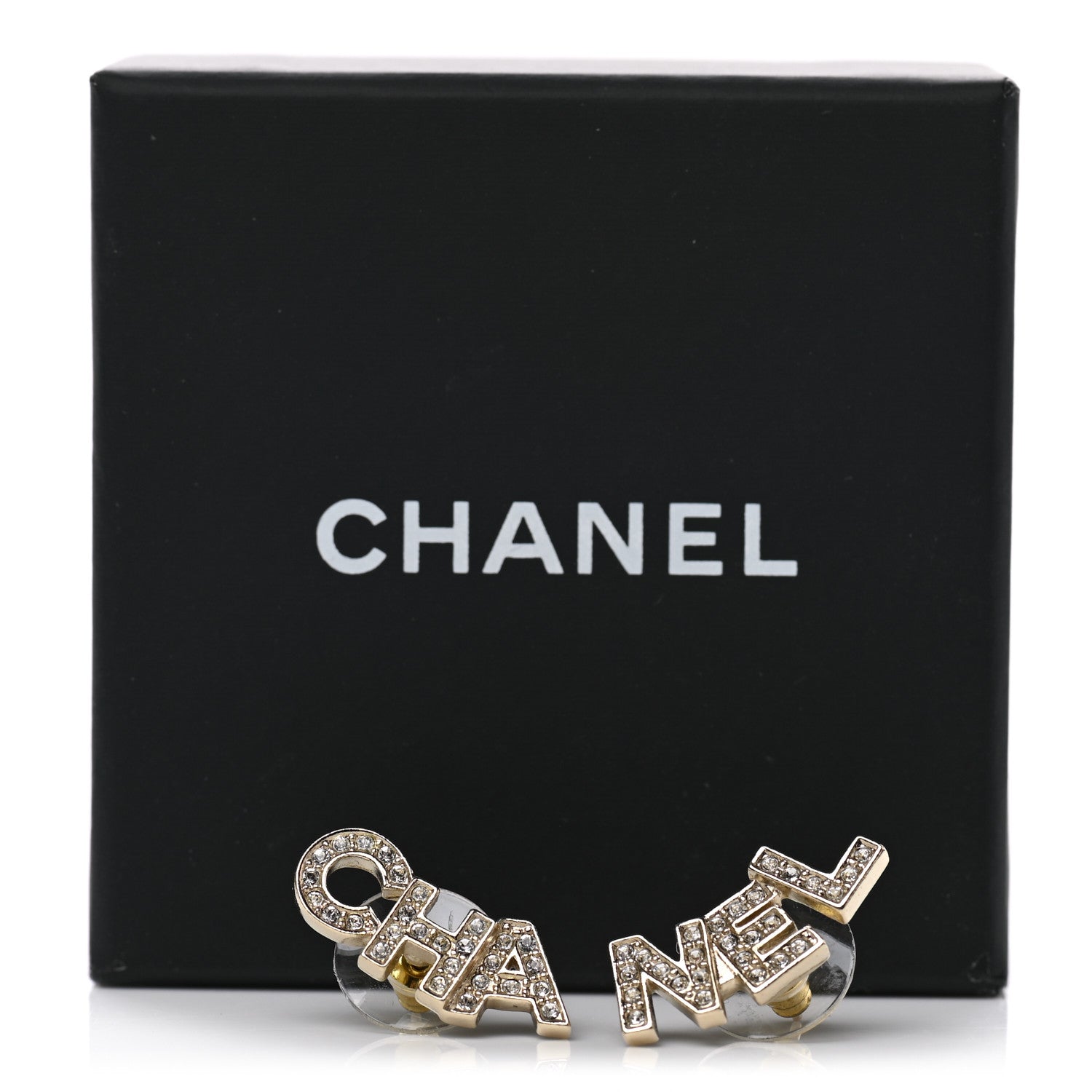 Chanel Crystal Pearl Signature Stud Earrings Gold 5 of 5