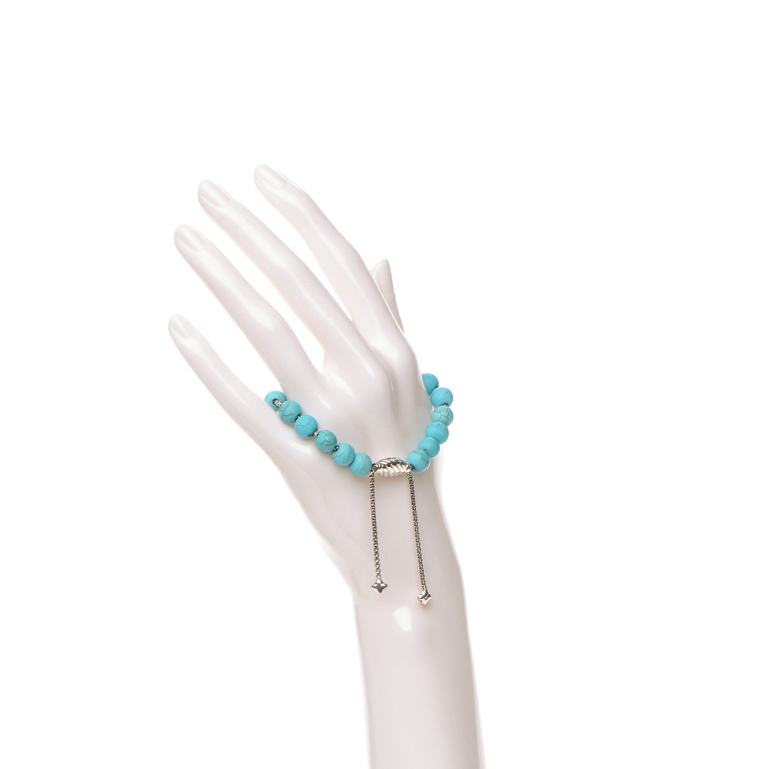 David Yurman Sterling Silver Turquoise 8mm Spiritual Beads Adjustable Bracelet 2 of 5