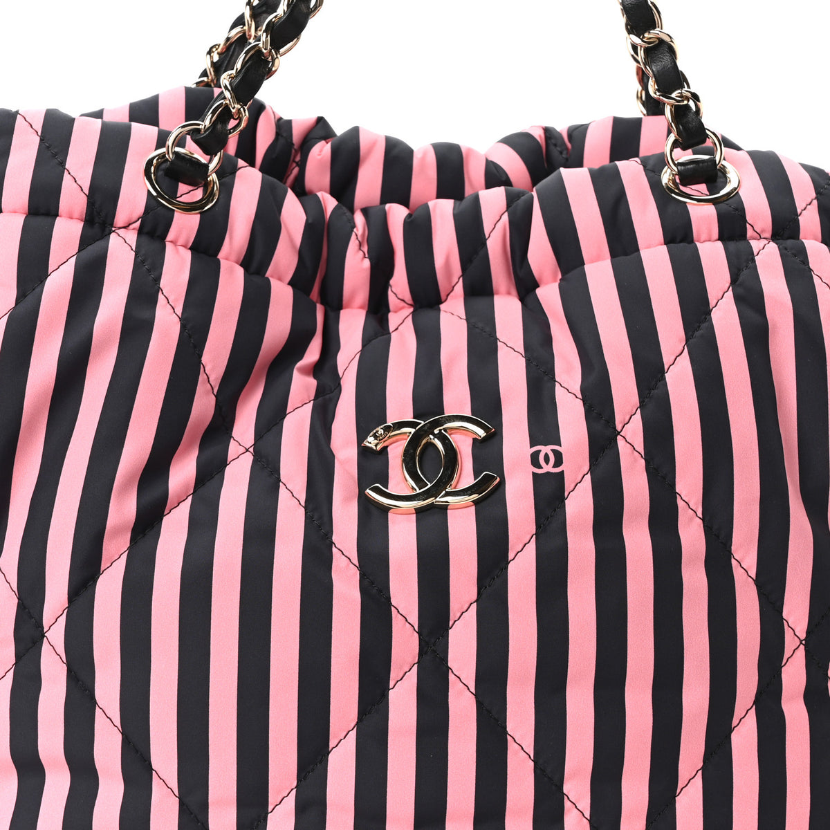 Nylon Striped Quilted Coco Beach Backpack Black Coral