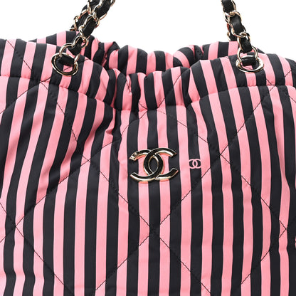 Chanel Nylon Striped Quilted Coco Beach Backpack Black Coral 7 of 9