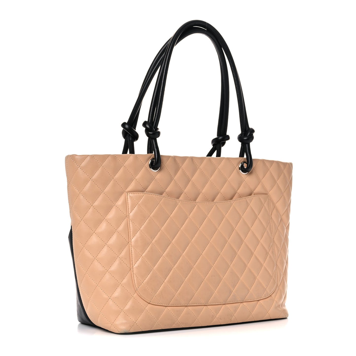Calfskin Quilted Large Cambon Tote Beige Black