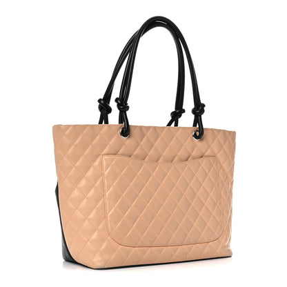 Chanel Calfskin Quilted Large Cambon Tote Beige Black 3 of 21