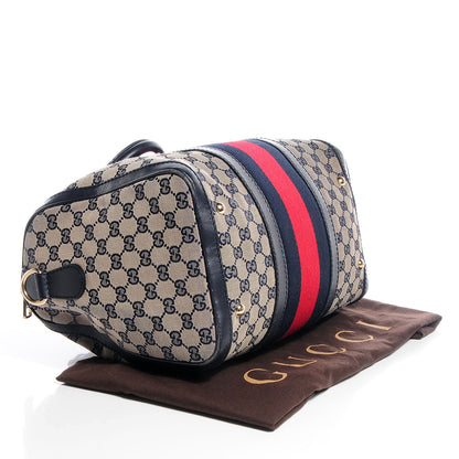 Gucci Monogram Selleria Calfskin Vintage Web Medium Boston Beige Blue 4 of 8